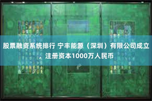 股票融资系统排行 宁丰能源（深圳）有限公司成立，注册资本1000万人民币