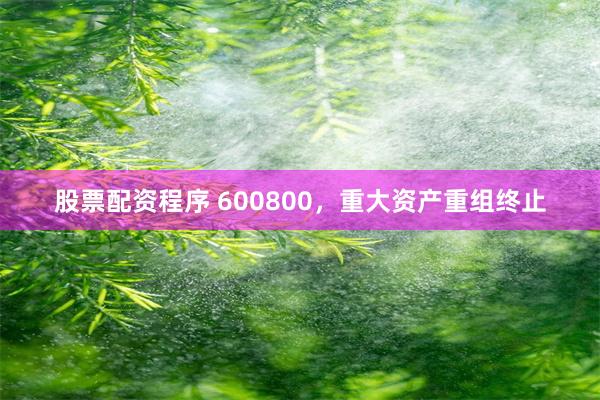 股票配资程序 600800，重大资产重组终止
